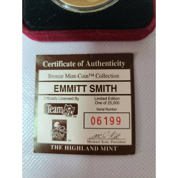 Emmitt Smith Authentic Bronze Mint Coin Limited Edition The Highland Mint - Picture 3 of 4